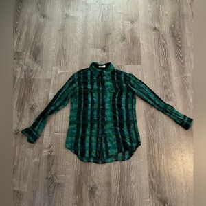 EQUIPMENT green black blue plaid sheer silk button front shirt blouse